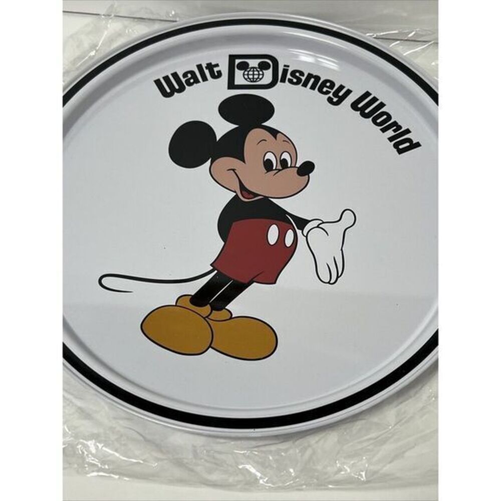 Vintage WALT DISNEY WORLD MICKEY MOUSE‎ 11" Round Metal Plate Tray 1970's❤